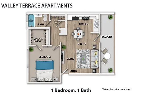 Floor plan 1 Bedroom, 1 Bath