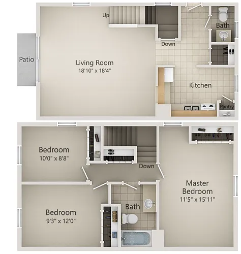 Floor plan 3 bedroom Townhome