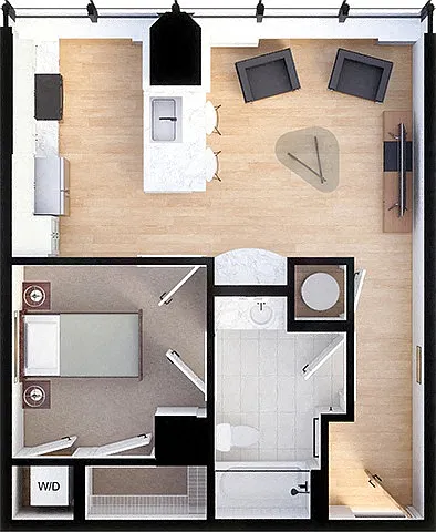 Floor plan Suite Style A1 - 1 Bedroom 1 Bath