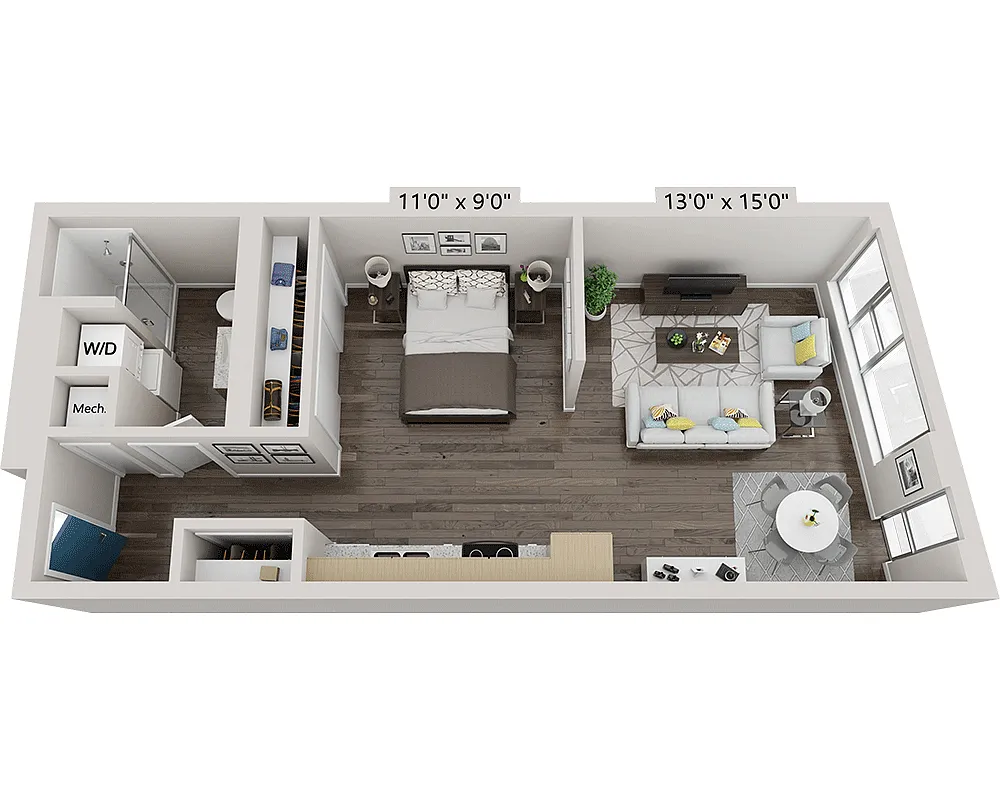 Floor plan One Bedroom A1E