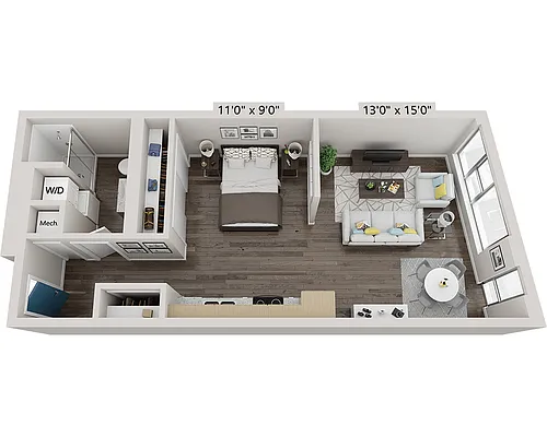Floor plan One Bedroom A1E