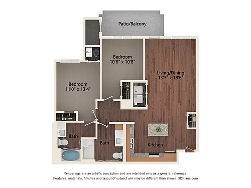 Floor plan Two Bedroom - 2AA (Wheelchair Accessible)