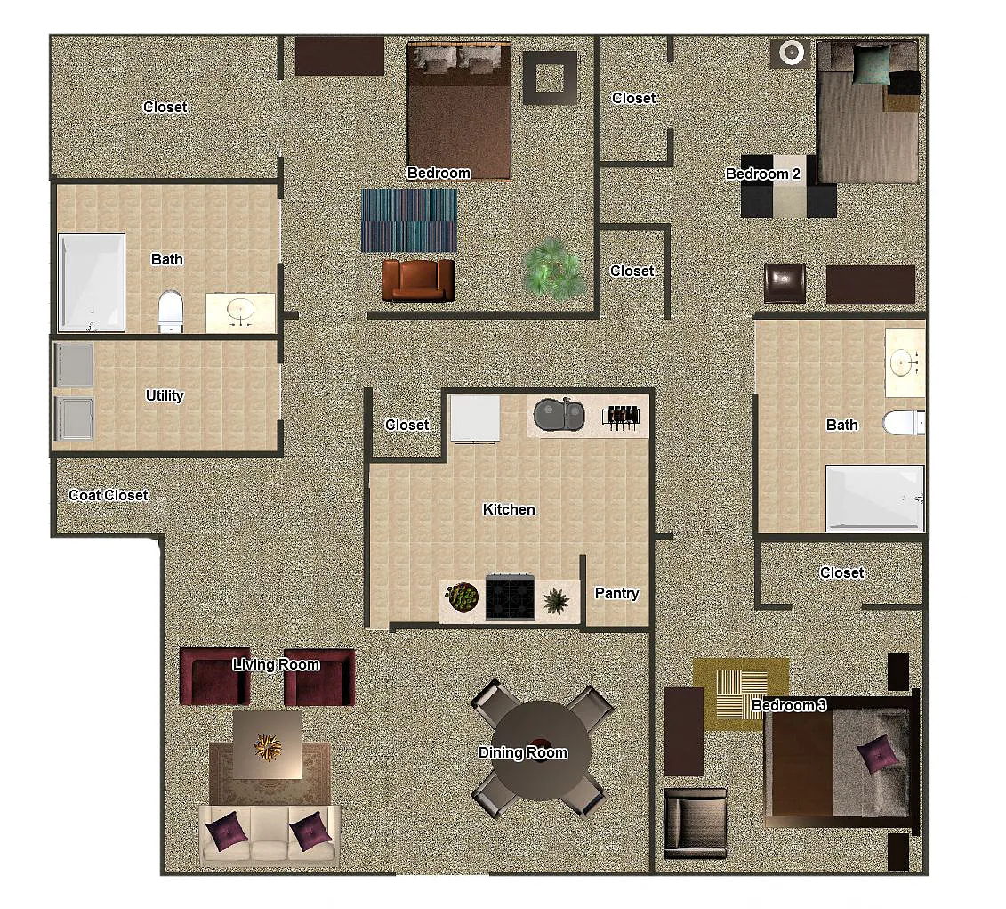 Floor plan Three Bedroom Two Bathroom