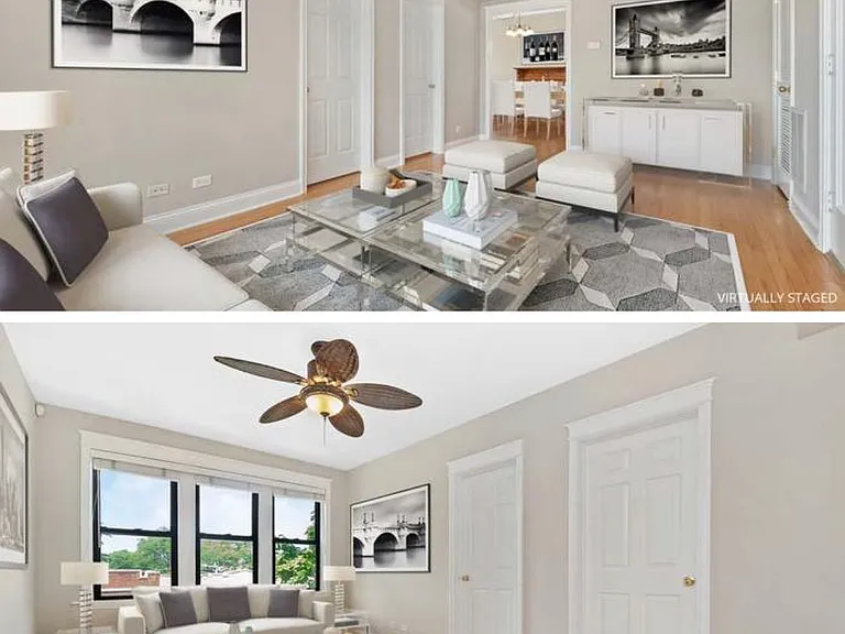 Spacious living room with doors to bedroom and bathroom