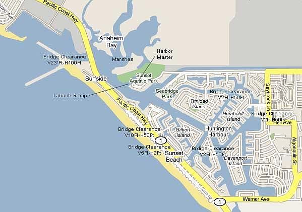 Huntington Harbour is open to Long Beach and adjacent to Sun