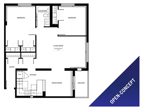 Floor plan 2 Bed 1 Bath D 60 & 64 Windward