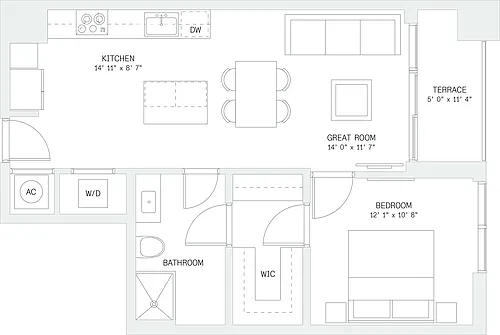 Floor plan 1 Bed/ 1 Bath-A3