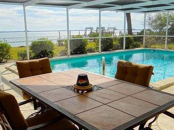 pool area over looking water