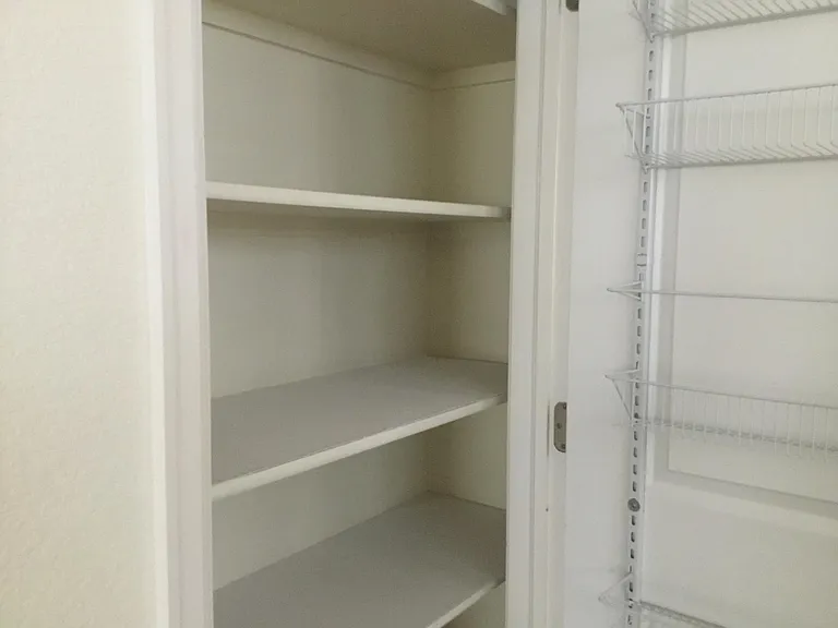 Closet style pantry with door rack for those small items.