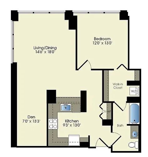 Floor plan 1 + den / 1 bath (T01)