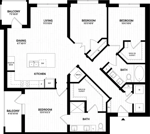 Floor plan 3 Bed/2 Bath-C1
