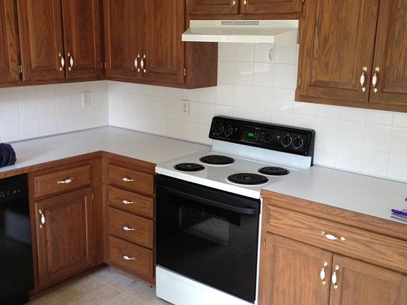 Kitchen has electric stove and dishwasher