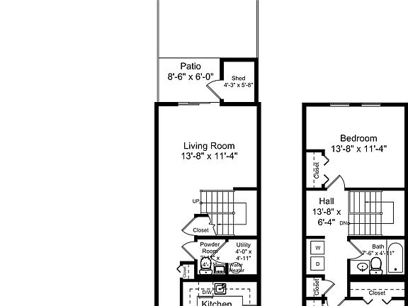 Floor plan. This does not note the outdoor front yard nor the two parking spots. It also does not note the storage space under the stairs and in the attic.