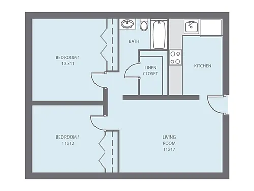 Floor plan 2 Bed 1 Bath