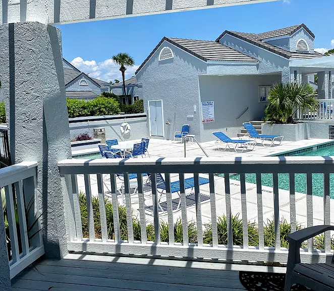 View of pool from back deck