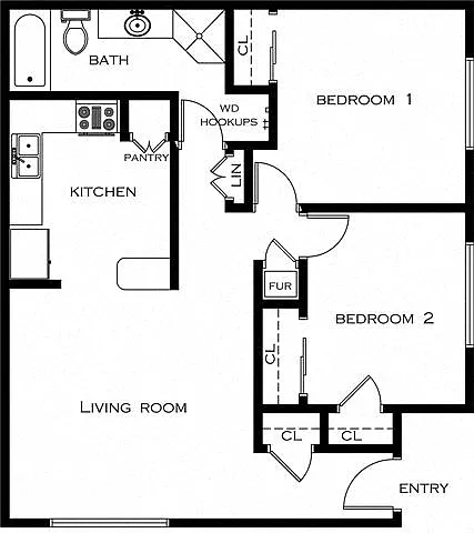 Floor plan 2 Bed 1 Bath (Small)