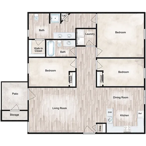 Floor plan 3 Bed 2 Bath - Laurel Ridge I