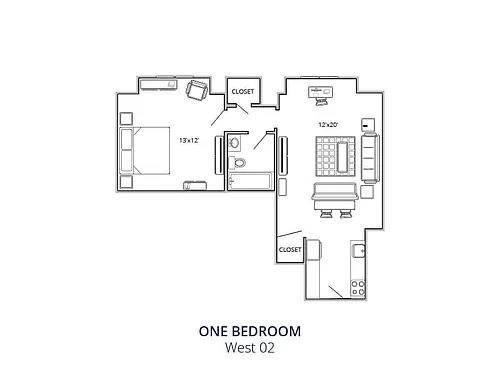 Floor plan One Bedroom One Bath West 02
