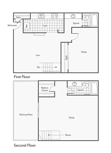 Floor plan 2 BR x 2 BA - Townhome - A