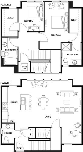 Floor plan BTH1 Two Bed Townhome