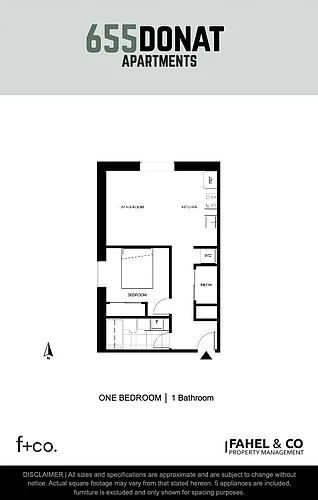 Floor plan 1 bed, 1 bath
