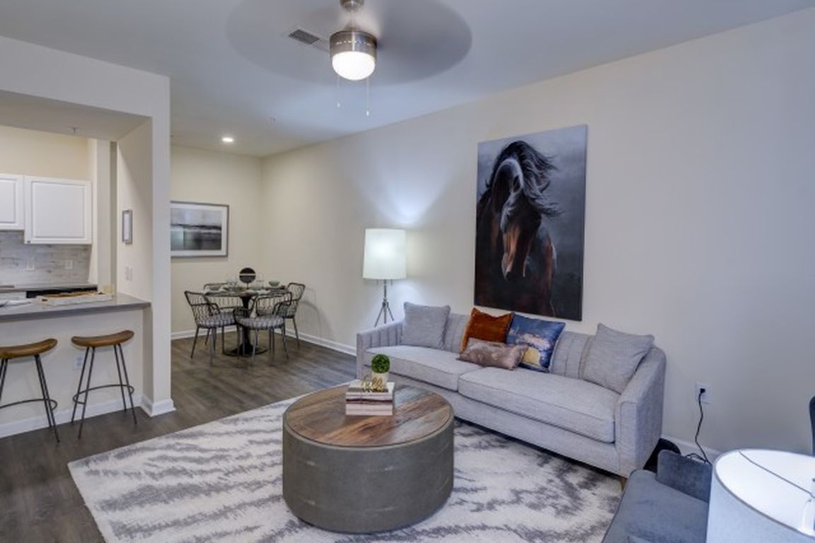 Spacious living room with open layout and modern finishes