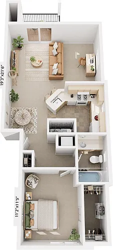 Floor plan One Bedroom End