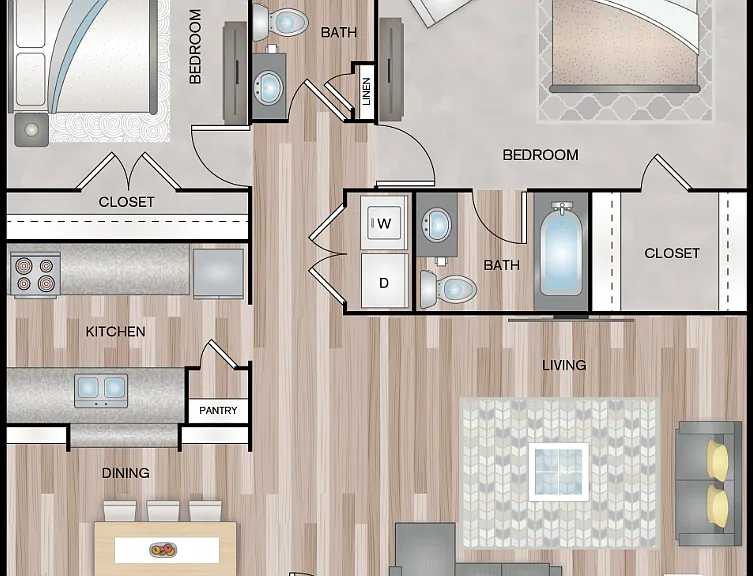 2 BEDROOMS 2 BATHS 1173 SQFT