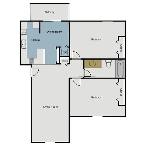 Floor plan 2 Bedroom 1 Bath - Extended Living Room
