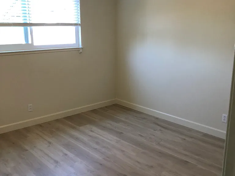 The LVT flooring and new mini blinds are throughout the apartment. Craftsman 4" baseboards replaced these.