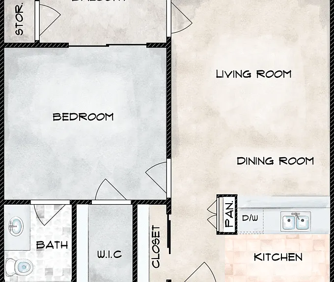 Classic One Bedroom Floorplan Diagram