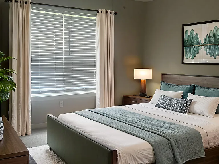 Step into comfort at Riverwood Park Apartments. This stylish bedroom features soothing color palettes, ample natural light, and modern finishes for a perfect sanctuary. Upgrade your living space todayschedule a tour to see more!