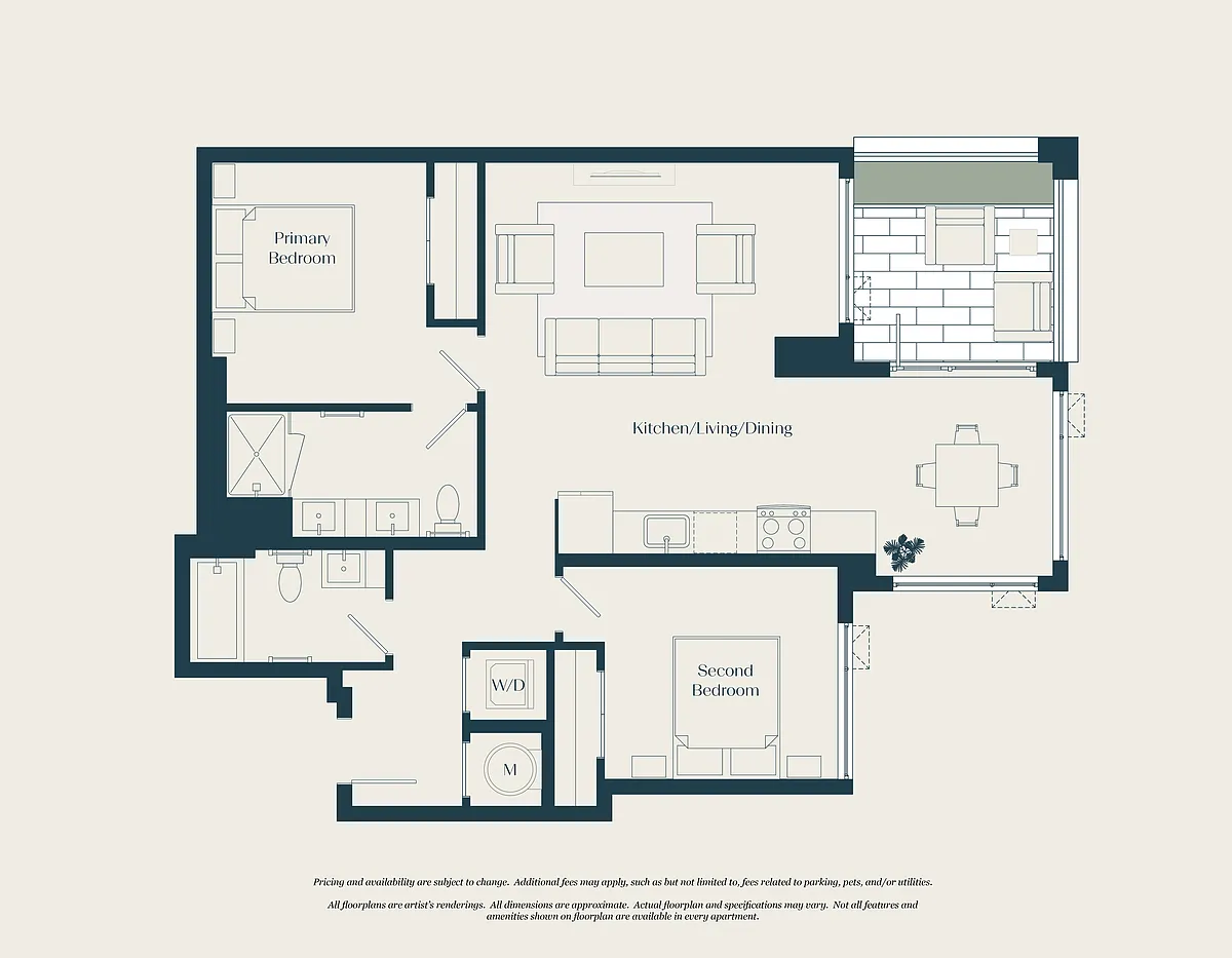 Floor plan 2 Bed - 2 Bath | B01