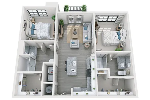 Floor plan Atherton 2 Bedroom 2 Bath