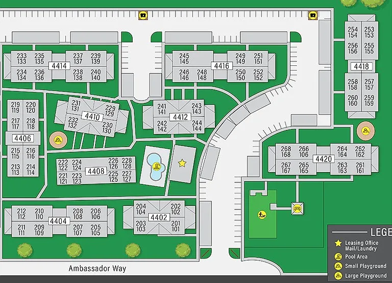 Community site map displaying building layout and amenities
