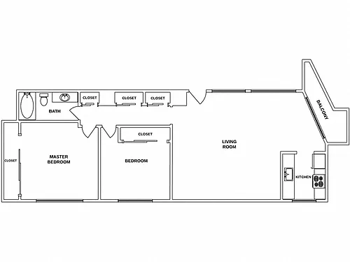 Floor plan 2 Bed / 1 Bath: Type C