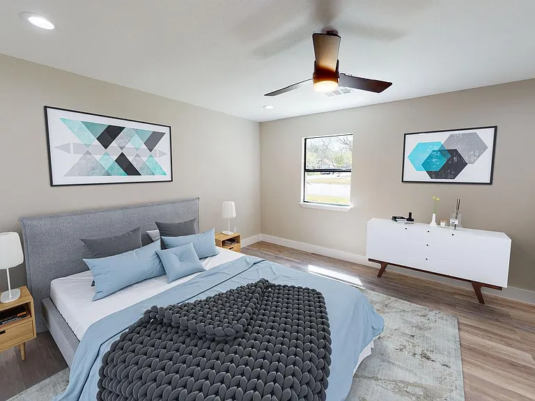 Bedroom 1. This image shows a virtually furnished space. Bedrooms come unfurnished.