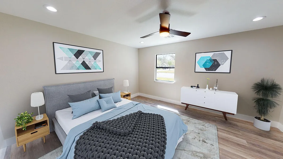 Bedroom 1. This image shows a virtually furnished space. Bedrooms come unfurnished. - 204 Tower Dr