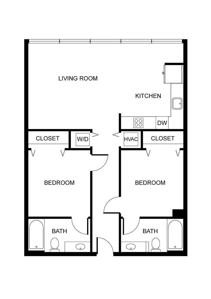 Floor plan West 7th | 2 Bedrooms, 2 Bathrooms 208