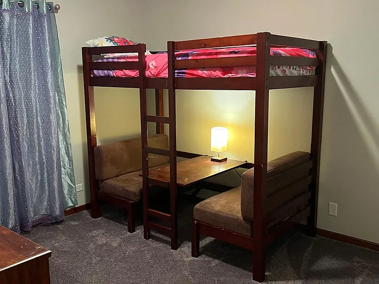 3rd bedroom on 2nd floor. Furnished just like this now but can be modified or removed completely. Room rents out for $1000 per month based on single occupancy.