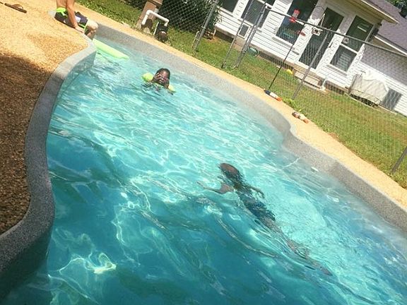 Pool in backyard 