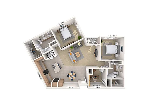 Floor plan Traditional 2x2 1376 SF