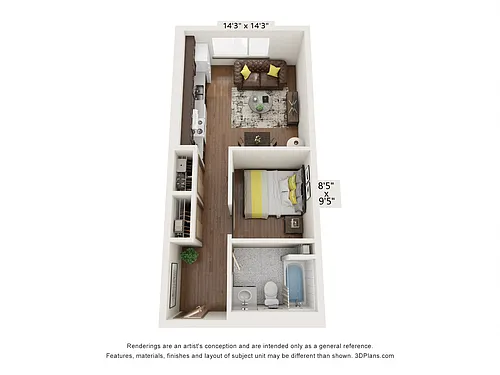 Floor plan Open 1 Bedroom 60 Percent AMI