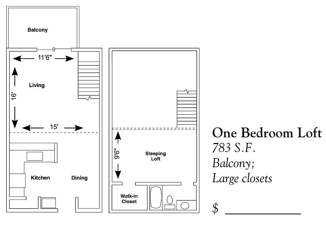 Floor plan One Bedroom Loft