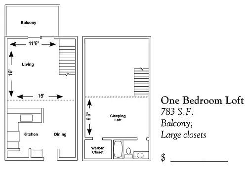 Floor plan One Bedroom Loft