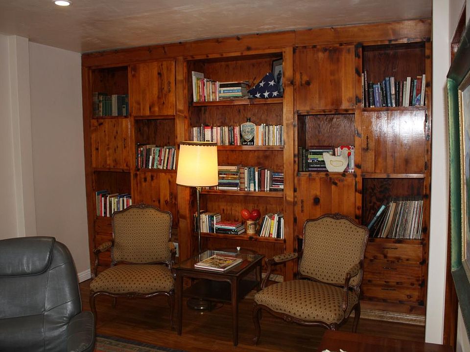 living room with built-in library