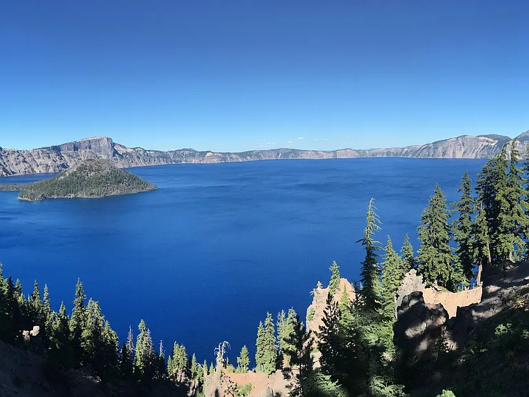 Crater Lake National Park - 120 miles away, and 2.5 hour drive, and well worth the experience! This is the deepest lake in the entire United States! It was formed by the collapse of a volcano. This is a photo I took just feet from the parking lot!