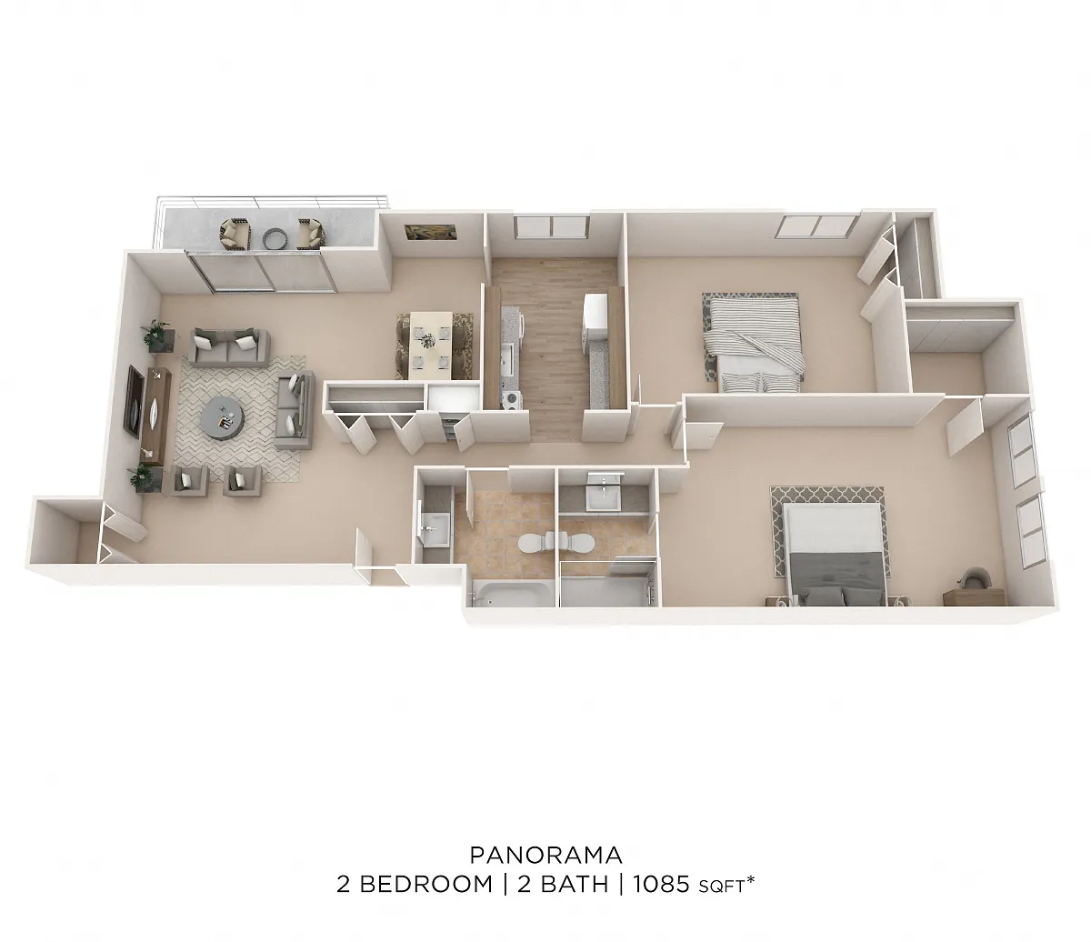 Floor plan Two Bedroom 2 Bath - Towers - 1,085 sqft