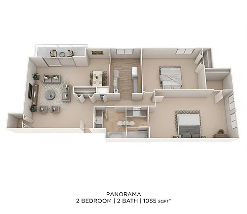 Floor plan Two Bedroom 2 Bath - Towers - 1,085 sqft
