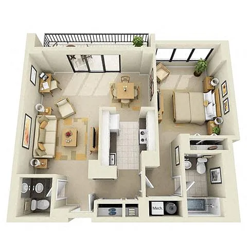 Floor plan Tower 1BR 1BA